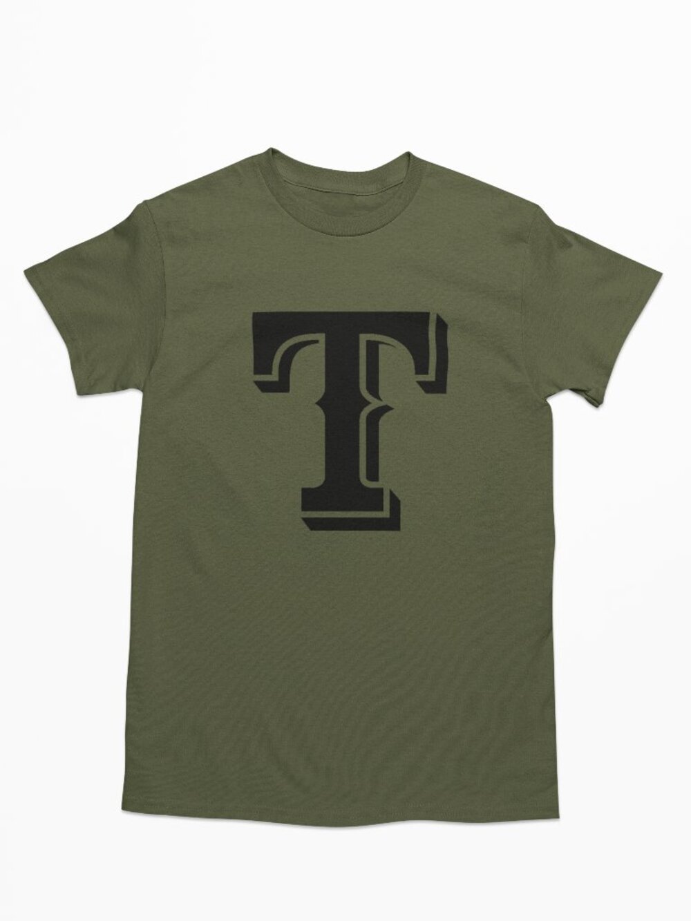NEW Texas Rangers Monogram T Logo T-Shirt MILITARY ARMY GREEN